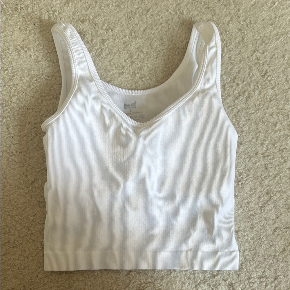 White Ribbed Tank Top with Padding Inside